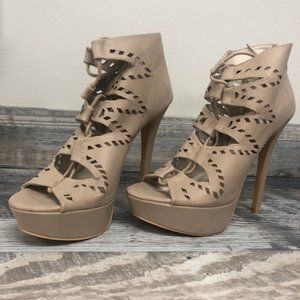 Charlotte Russe Tan Diamond Lace Up Heels